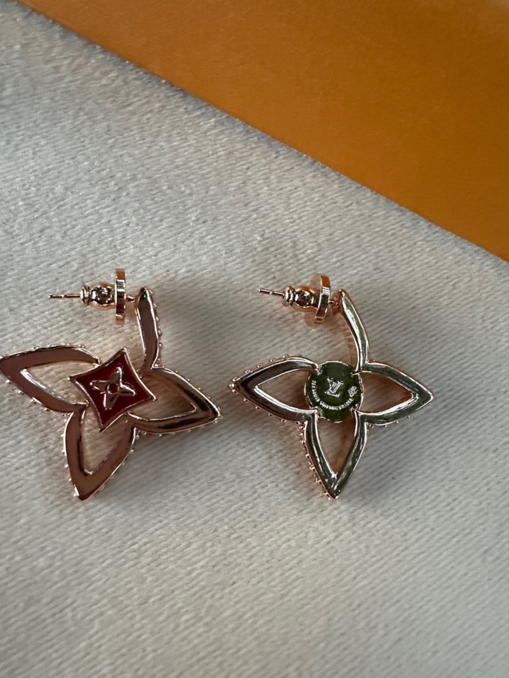 Gold Tone Floral Drop Earrings with Pink and Red Accents - Picture 3 of 5